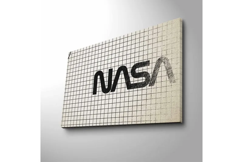 Canvas-taulu LED-valaistuksella - NASA-logon graafinen esitys ruutukuviolla - Musta / Valkoinen / Harmaa - Sisustustuotteet - Taulu & taide - Canvas-taulu