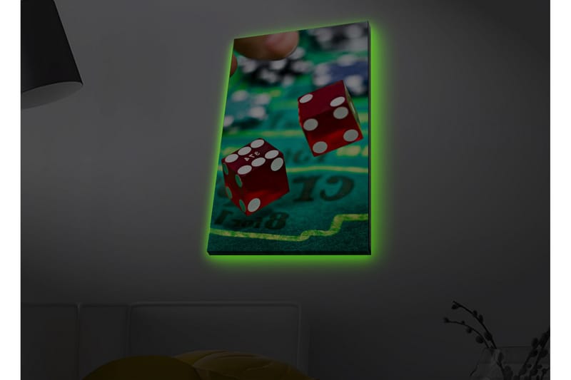 Canvas-taulu LED-valaistuksella - Nopanheitto vihreällä pelikentällä - Punainen / Vihreä / Musta - Sisustustuotteet - Taulu & taide - Canvas-taulu