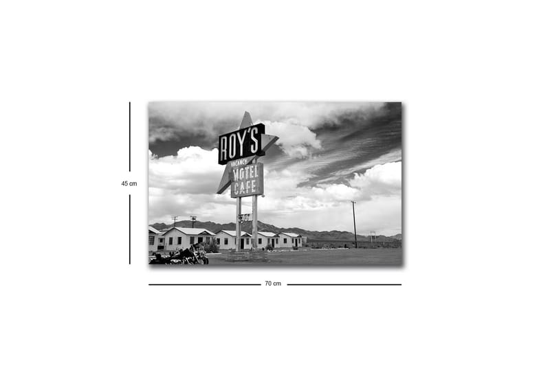 Canvas-taulu LED-valaistuksella - Nostalginen kyltti motellista aavikkomaisemassa - Musta / Valkoinen / Harmaa - Sisustustuotteet - Taulu & taide - Canvas-taulu
