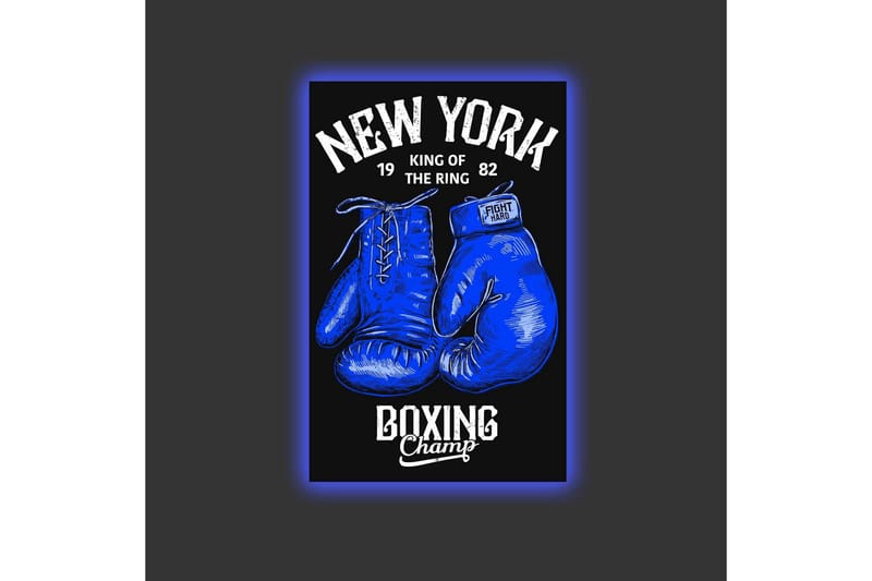 Canvas-taulu LED-valaistuksella - Nyrkkeilyhanskat tekstillä ja graafisilla yksityiskohdilla - Sininen / Musta - Sisustustuotteet - Taulu & taide - Canvas-taulu