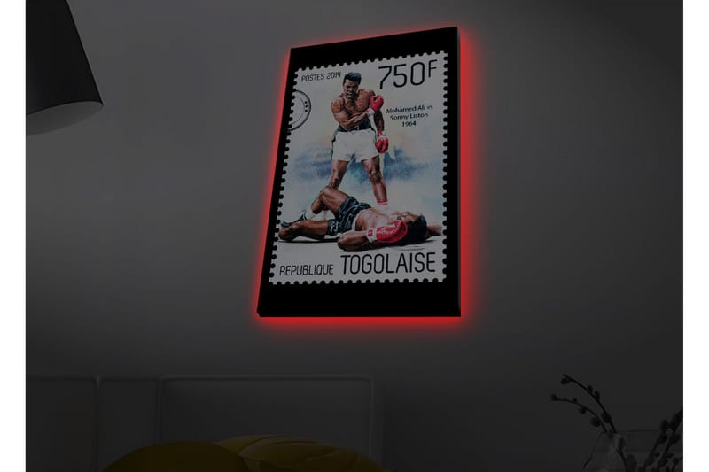 Canvas-taulu LED-valaistuksella - Nyrkkeilyottelu kahden kuuluisan nyrkkeilijän välillä - Punainen / Musta / Valkoinen - Sisustustuotteet - Taulu & taide - Canvas-taulu