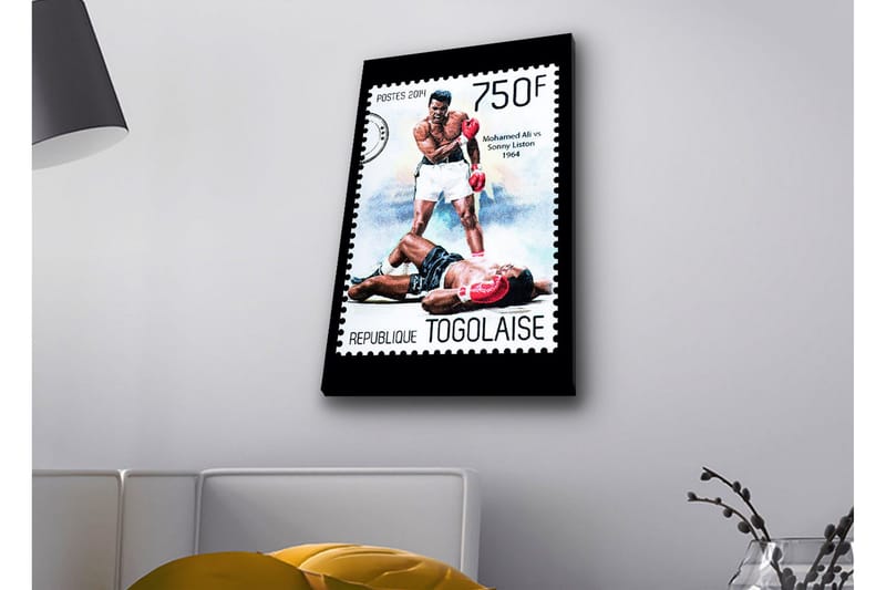 Canvas-taulu LED-valaistuksella - Nyrkkeilyottelu kahden kuuluisan nyrkkeilijän välillä, Punainen / Musta / Valkoinen