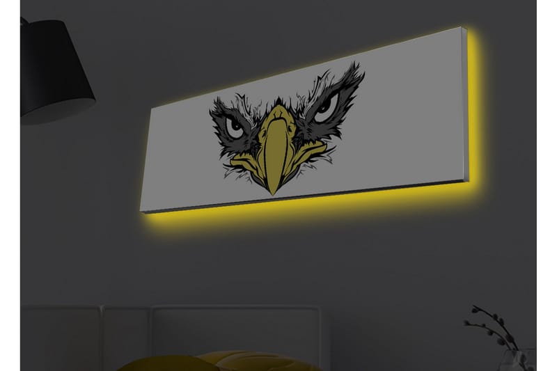 Canvas-taulu LED-valaistuksella - Raivokas kotka intensiivisin silmin, Musta / Keltainen / Valkoinen