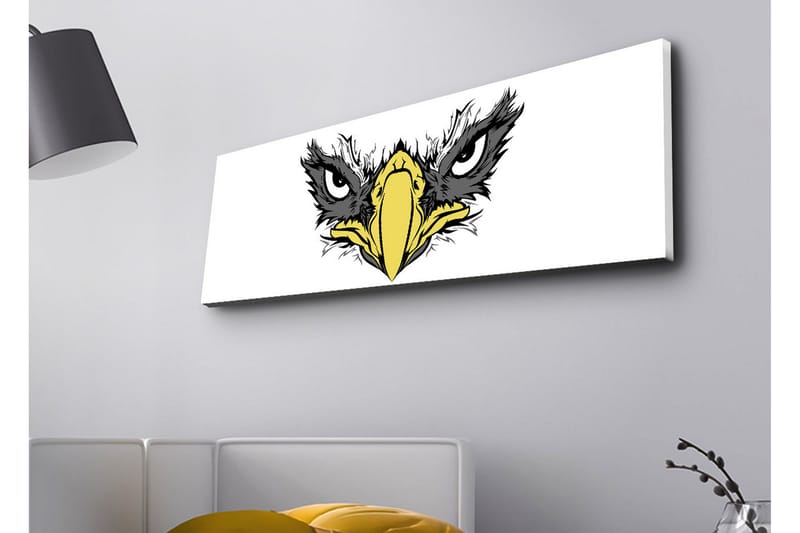 Canvas-taulu LED-valaistuksella - Raivokas kotka intensiivisin silmin - Musta / Keltainen / Valkoinen - Sisustustuotteet - Taulu & taide - Canvas-taulu