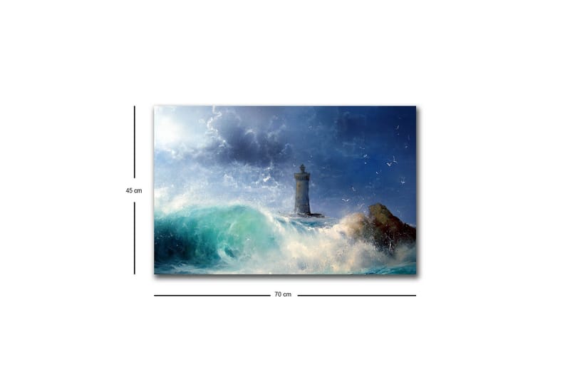 Canvas-taulu LED-valaistuksella - Rannikkomaisema majakalla, jota ympäröivät voimakkaat aallot - Tummansininen / Turkoosi / Valkoinen - Sisustustuotteet - Taulu & taide - Canvas-taulu