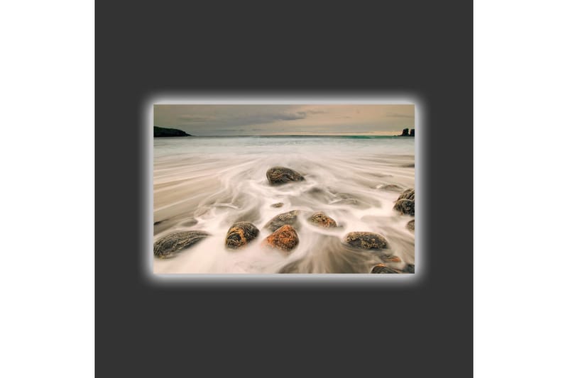 Canvas-taulu LED-valaistuksella - Rantamaisema, jossa lempeät aallot ympäröivät kiviä - Harmaa / Beige / Musta - Sisustustuotteet - Taulu & taide - Canvas-taulu