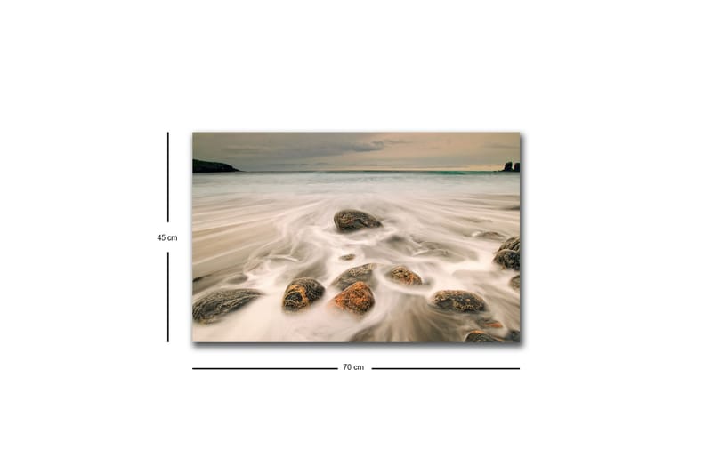 Canvas-taulu LED-valaistuksella - Rantamaisema, jossa lempeät aallot ympäröivät kiviä - Harmaa / Beige / Musta - Sisustustuotteet - Taulu & taide - Canvas-taulu