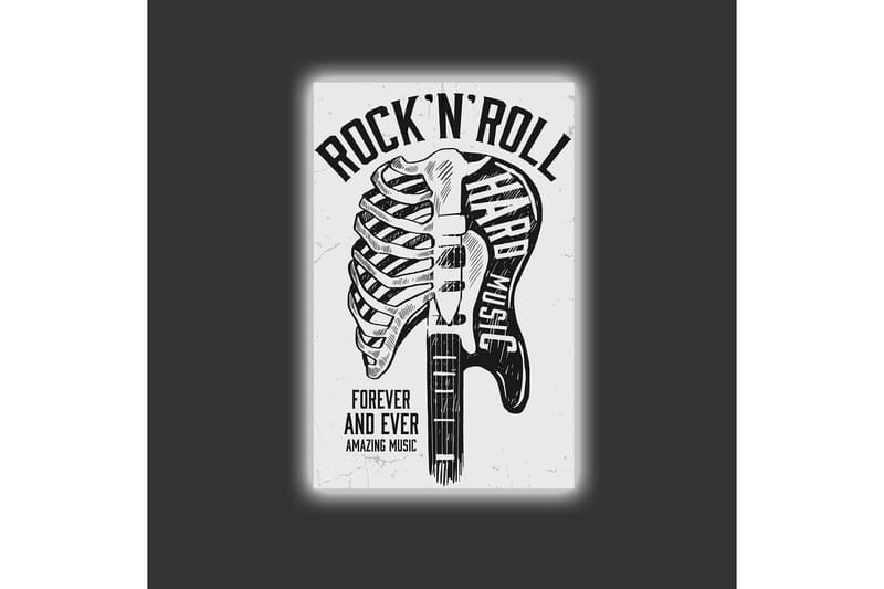Canvas-taulu LED-valaistuksella - Rock'n'roll-kitara luurankoaiheella - Musta / Valkoinen - Sisustustuotteet - Taulu & taide - Canvas-taulu