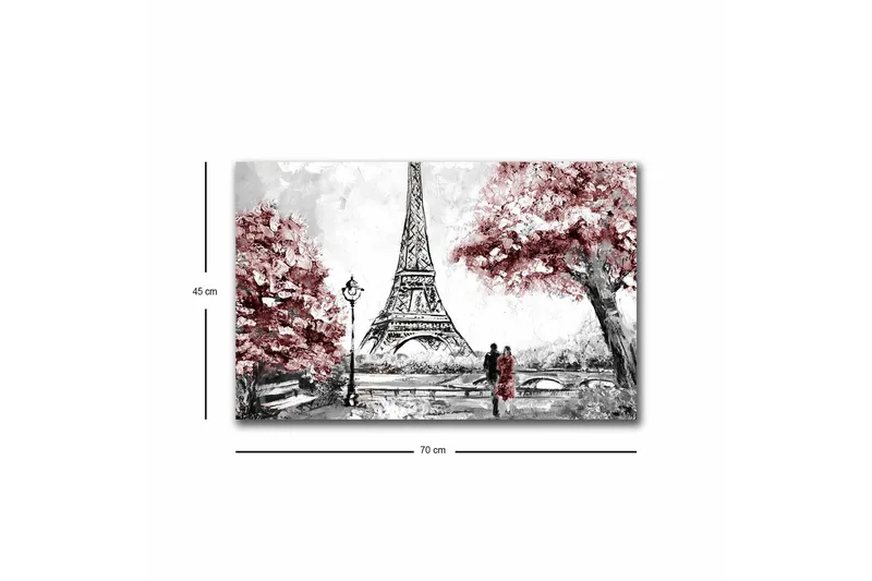 Canvas-taulu LED-valaistuksella - Romanttinen maisema Eiffel-tornilla ja kukkivilla puilla - Punainen / Musta / Harmaa - Sisustustuotteet - Taulu & taide - Canvas-taulu