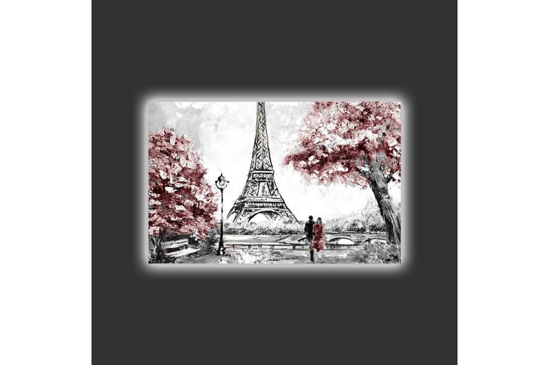 Canvas-taulu LED-valaistuksella - Romanttinen maisema Eiffel-tornilla ja kukkivilla puilla - Punainen / Musta / Harmaa - Sisustustuotteet - Taulu & taide - Canvas-taulu