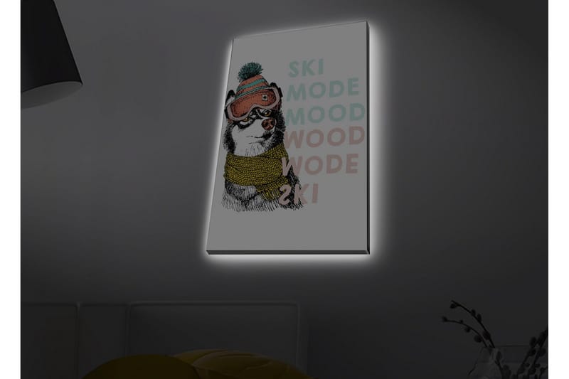 Canvas-taulu LED-valaistuksella - Söpö koira hiihtolaseilla ja huivilla - Musta / Keltainen / Vaaleanpunainen - Sisustustuotteet - Taulu & taide - Canvas-taulu