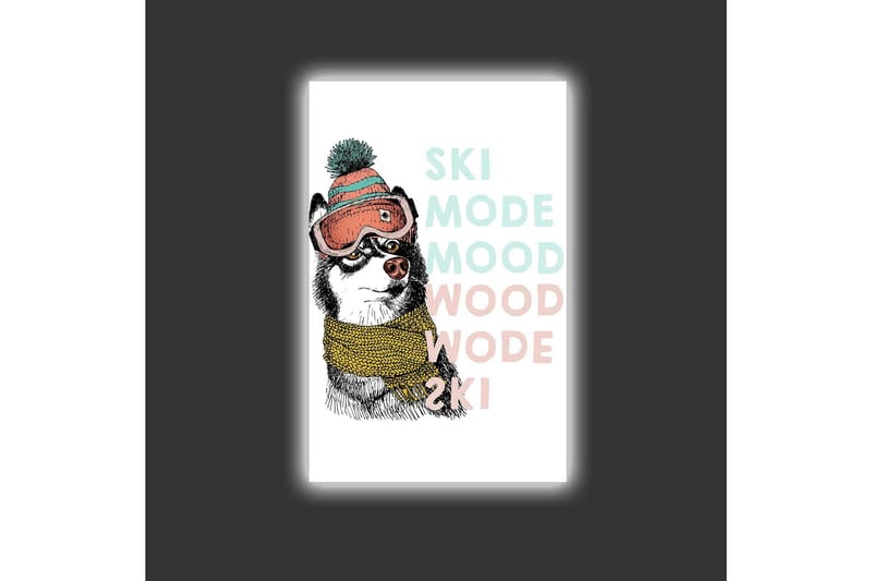 Canvas-taulu LED-valaistuksella - Söpö koira hiihtolaseilla ja huivilla - Musta / Keltainen / Vaaleanpunainen - Sisustustuotteet - Taulu & taide - Canvas-taulu