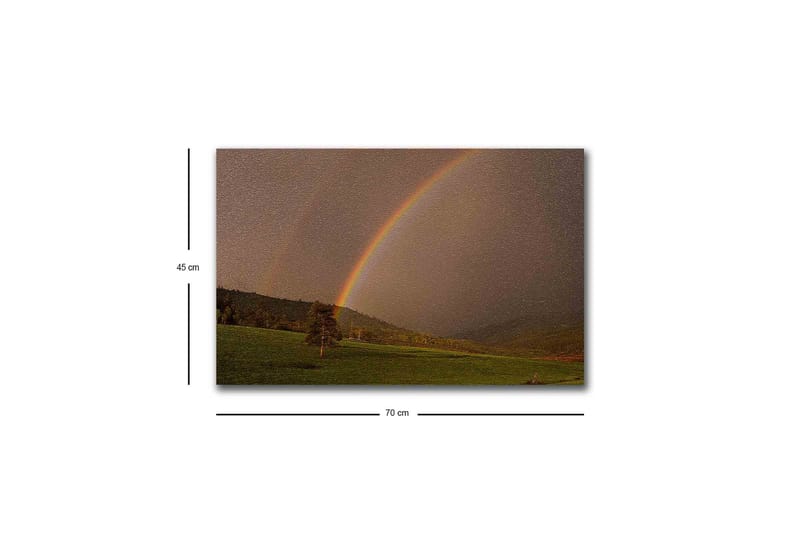 Canvas-taulu LED-valaistuksella - Sateenkaari levittäytyy vihreän laakson yli - Vihreä / Ruskea / Keltainen - Sisustustuotteet - Taulu & taide - Canvas-taulu