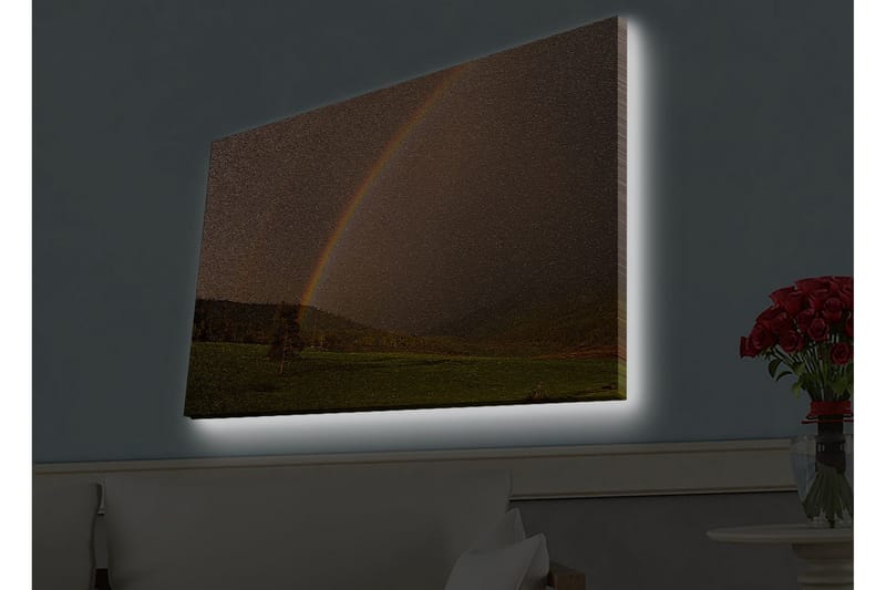 Canvas-taulu LED-valaistuksella - Sateenkaari levittäytyy vihreän laakson yli - Vihreä / Ruskea / Keltainen - Sisustustuotteet - Taulu & taide - Canvas-taulu