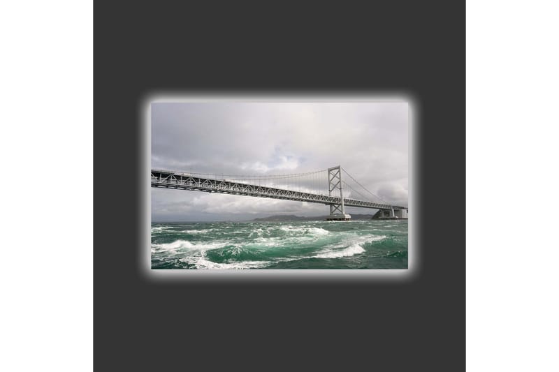 Canvas-taulu LED-valaistuksella - Silta myrskyisän meren yli tummien pilvien taustalla - Tummanharmaa / Turkoosi / Valkoinen - Sisustustuotteet - Taulu & taide - Canvas-taulu