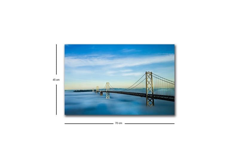 Canvas-taulu LED-valaistuksella - Silta sumuisen vedenpinnan yli kirkkaalla taivaalla - Sininen / Harmaa / Valkoinen - Sisustustuotteet - Taulu & taide - Canvas-taulu