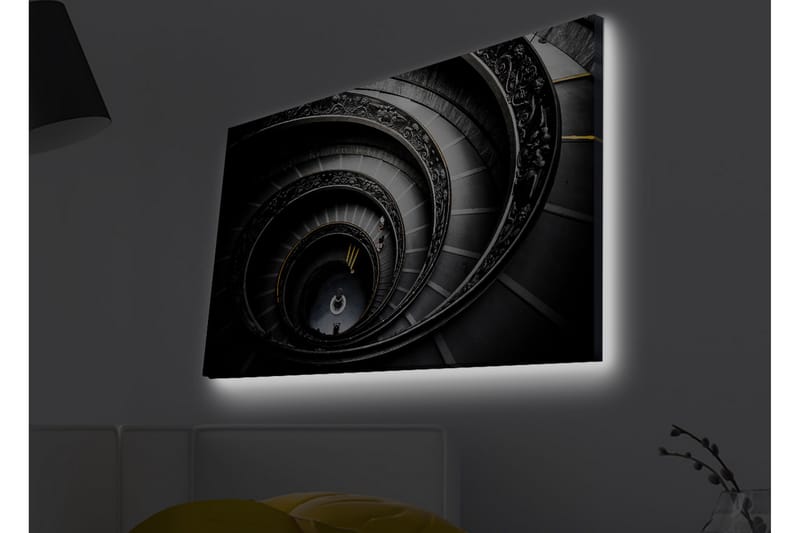 Canvas-taulu LED-valaistuksella - Spiraaliportaat eleganteilla yksityiskohdilla - Musta / Harmaa / Keltainen - Sisustustuotteet - Taulu & taide - Canvas-taulu