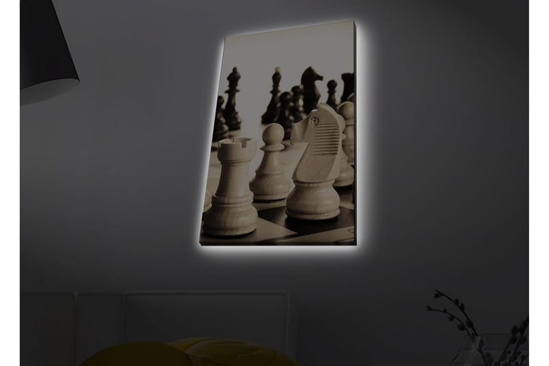 Canvas-taulu LED-valaistuksella - Strateginen shakkiasetelma puupaloilla - Beige / Musta / Ruskea - Sisustustuotteet - Taulu & taide - Canvas-taulu