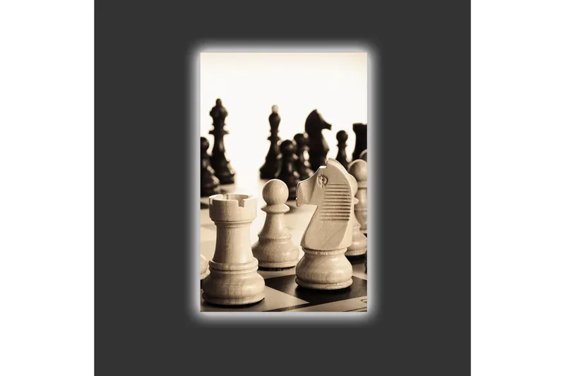 Canvas-taulu LED-valaistuksella - Strateginen shakkiasetelma puupaloilla - Beige / Musta / Ruskea - Sisustustuotteet - Taulu & taide - Canvas-taulu