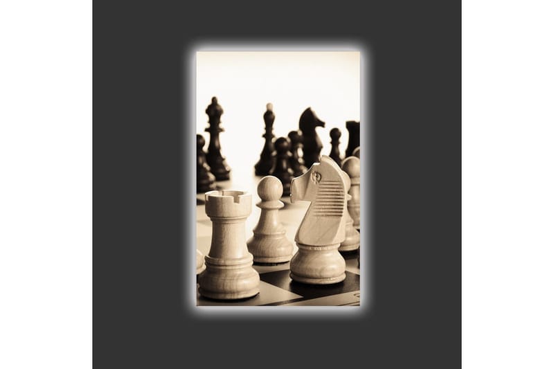 Canvas-taulu LED-valaistuksella - Strateginen shakkiasetelma puupaloilla - Beige / Musta / Ruskea - Sisustustuotteet - Taulu & taide - Canvas-taulu