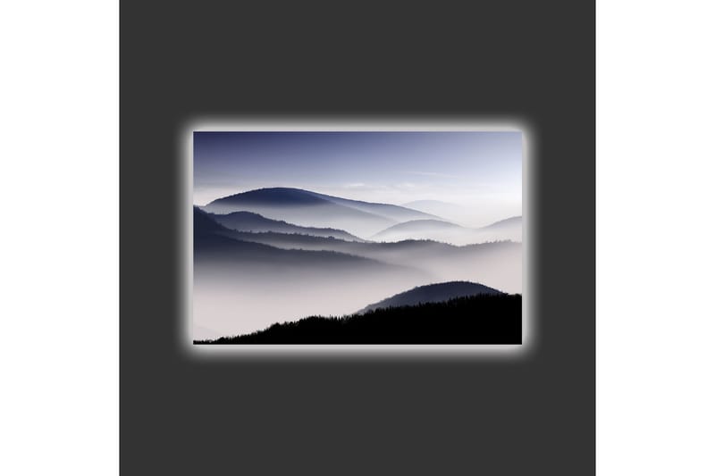 Canvas-taulu LED-valaistuksella - Sumua vuoristojen yllä harmaasävyissä - Tummanharmaa / Vaaleanharmaa / Musta - Sisustustuotteet - Taulu & taide - Canvas-taulu