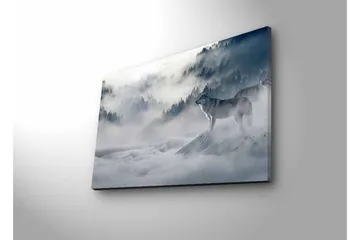 Canvas-taulu LED-valaistuksella - Susi sumuisessa metsäympäristössä - Harmaa / Sininen / Valkoinen - Sisustustuotteet - Taulu & taide - Canvas-taulu