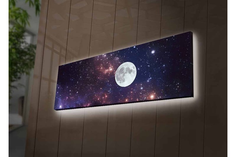 Canvas-taulu LED-valaistuksella - Tähtitaivas ja iso kuu - Tummansininen / Violetti / Valkoinen - Sisustustuotteet - Taulu & taide - Canvas-taulu