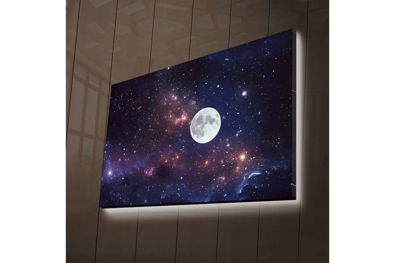 Canvas-taulu LED-valaistuksella - Tähtitaivas ja iso kuu - Tummansininen / Violetti / Valkoinen - Sisustustuotteet - Taulu & taide - Canvas-taulu