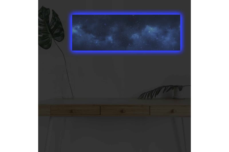 Canvas-taulu LED-valaistuksella - Tähtitaivas pehmeillä pilvimuodostelmilla, Tummansininen / Vaaleansininen / Musta