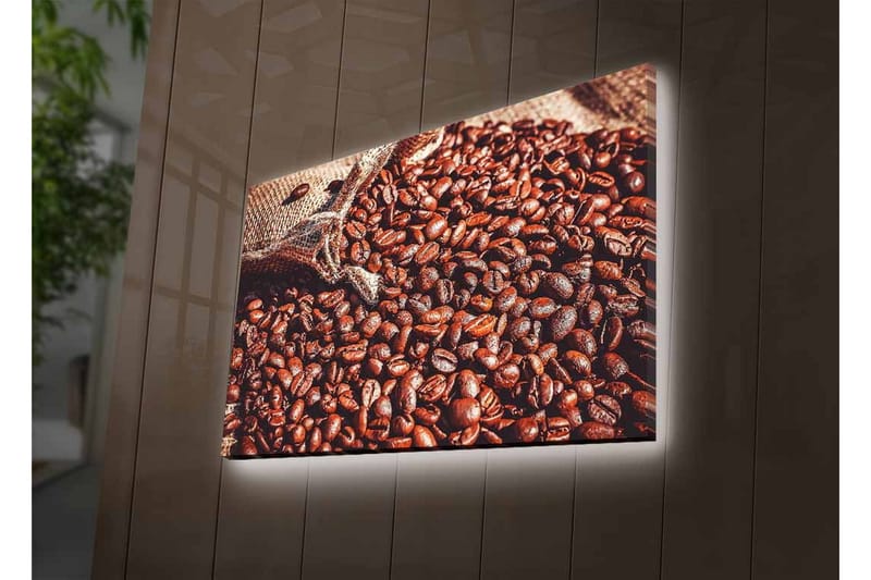 Canvas-taulu LED-valaistuksella - Täyteläiset kahvipavut luonnollisessa ympäristössä - Tummanruskea / Vaaleanruskea - Sisustustuotteet - Taulu & taide - Canvas-taulu
