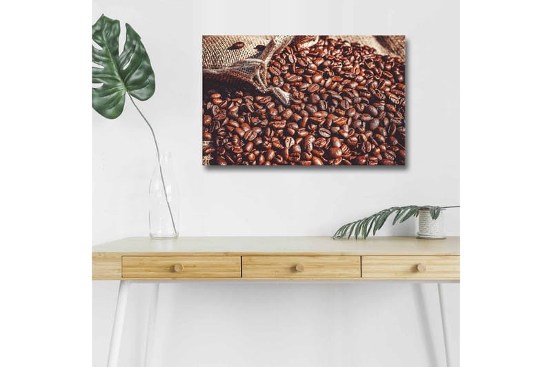 Canvas-taulu LED-valaistuksella - Täyteläiset kahvipavut luonnollisessa ympäristössä, Tummanruskea / Vaaleanruskea