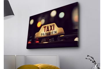 Canvas-taulu LED-valaistuksella - Taksikyltti tekstillä TAXI PARISIEN yöaikaisessa kaupunkiympäristössä - Keltainen / Musta / Punainen - Sisustustuotteet - Taulu & taide - Canvas-taulu