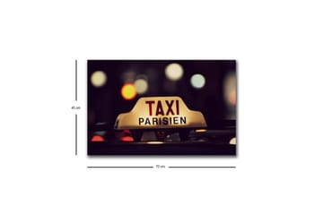 Canvas-taulu LED-valaistuksella - Taksikyltti tekstillä TAXI PARISIEN yöaikaisessa kaupunkiympäristössä - Keltainen / Musta / Punainen - Sisustustuotteet - Taulu & taide - Canvas-taulu