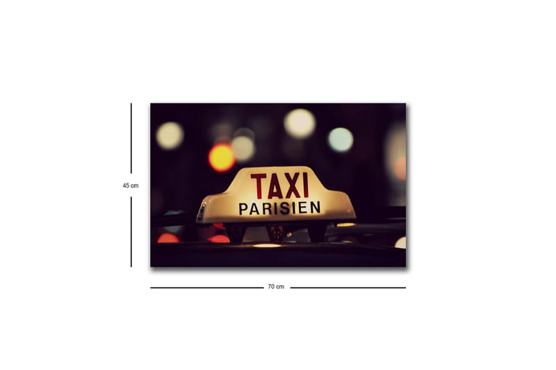Canvas-taulu LED-valaistuksella - Taksikyltti tekstillä TAXI PARISIEN yöaikaisessa kaupunkiympäristössä - Keltainen / Musta / Punainen - Sisustustuotteet - Taulu & taide - Canvas-taulu