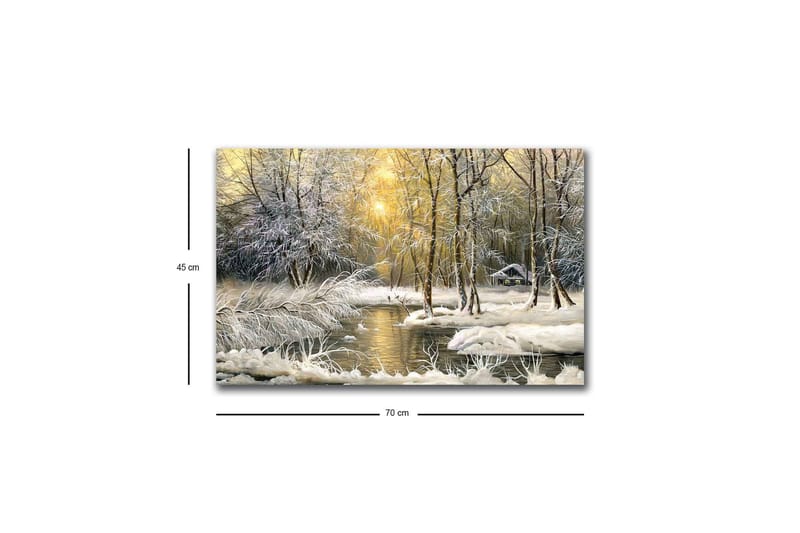 Canvas-taulu LED-valaistuksella - Talvimaisema lumipeitteisillä puilla ja hiljaisella joella - Valkoinen / Vaaleansininen / Vihreä - Sisustustuotteet - Taulu & taide - Canvas-taulu
