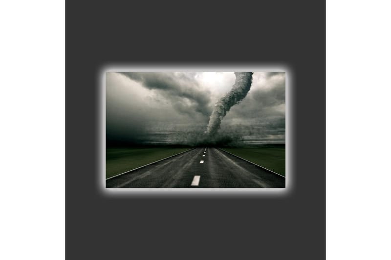 Canvas-taulu LED-valaistuksella - Tornado pyyhkäisee autiota tietä - Harmaa / Musta / Vihreä - Sisustustuotteet - Taulu & taide - Canvas-taulu
