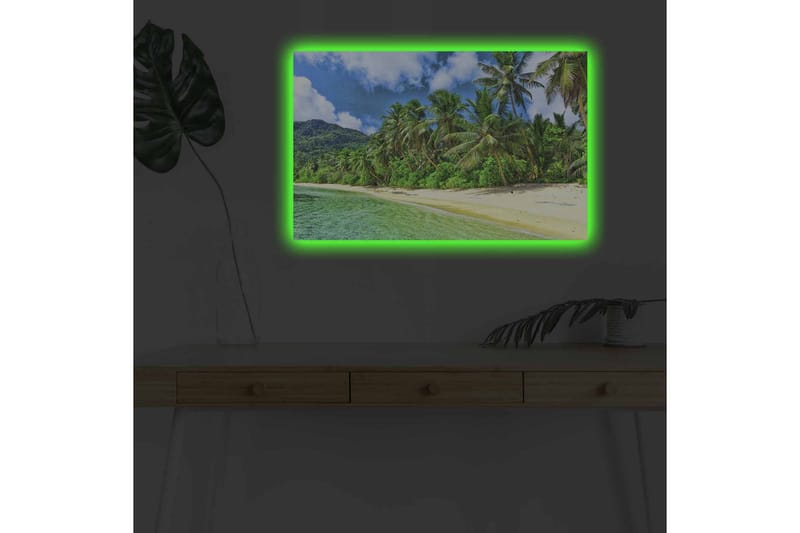 Canvas-taulu LED-valaistuksella - Trooppinen ranta palmujen ja kirkkaan veden kanssa - Vihreä / Sininen / Hiekanvärinen - Sisustustuotteet - Taulu & taide - Canvas-taulu