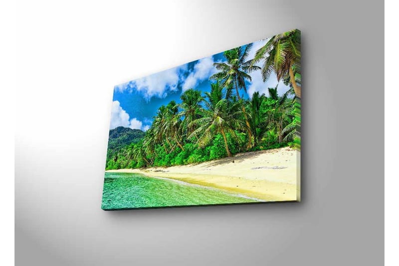 Canvas-taulu LED-valaistuksella - Trooppinen ranta palmujen ja kirkkaan veden kanssa - Vihreä / Sininen / Hiekanvärinen - Sisustustuotteet - Taulu & taide - Canvas-taulu