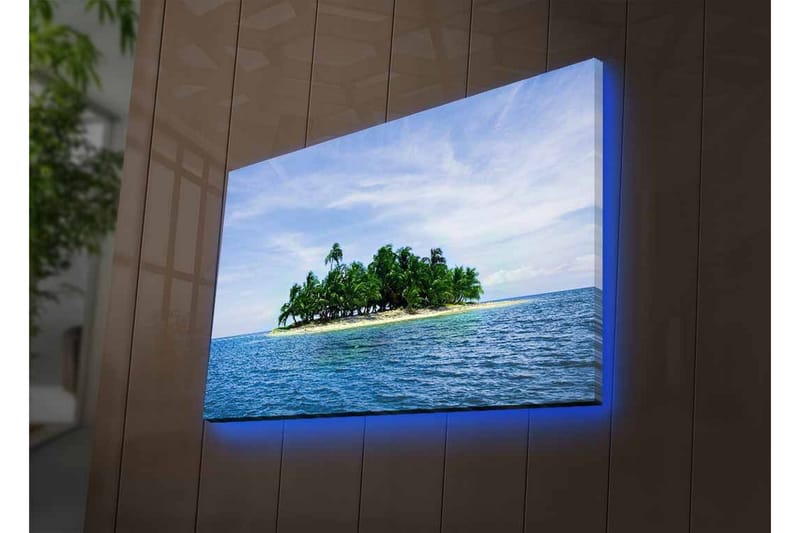 Canvas-taulu LED-valaistuksella - Trooppinen saari palmuilla kirkkaan sinisen meren ympäröimänä - Sininen / Vihreä / Beige - Sisustustuotteet - Taulu & taide - Canvas-taulu