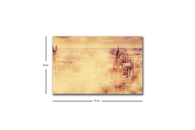 Canvas-taulu LED-valaistuksella - Tunnelmallinen näkymä kaupungista ja kuuluisista rakennuksista sumussa - Beige / Kulta / Tummanruskea - Sisustustuotteet - Taulu & taide - Canvas-taulu