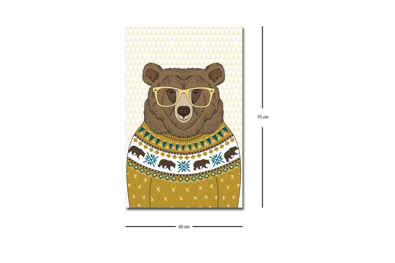 Canvas-taulu LED-valaistuksella - Tyylikäs karhu lasien kanssa kuviollisessa neuleessa - Ruskea / Keltainen / Sininen - Sisustustuotteet - Taulu & taide - Canvas-taulu