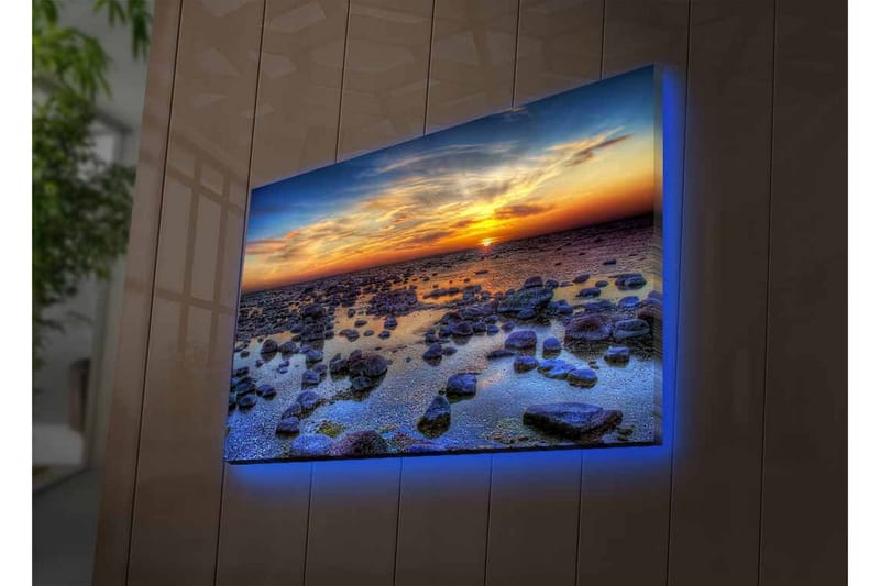 Canvas-taulu LED-valaistuksella - Upea auringonlasku kalliorannikolla - Tummansininen / Oranssi / Vaaleansininen - Sisustustuotteet - Taulu & taide - Canvas-taulu