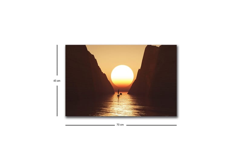 Canvas-taulu LED-valaistuksella - Upea auringonlasku kapean vuonon yllä purjeveneen siluettina - Oranssi / Ruskea / Kulta - Sisustustuotteet - Taulu & taide - Canvas-taulu