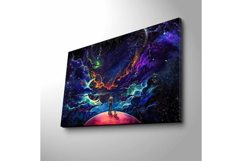 Canvas-taulu LED-valaistuksella - Upea avaruusmaisema, jossa mies ja koira planeetalla - Violetti / Sininen / Vaaleanpunainen - Sisustustuotteet - Taulu & taide - Canvas-taulu