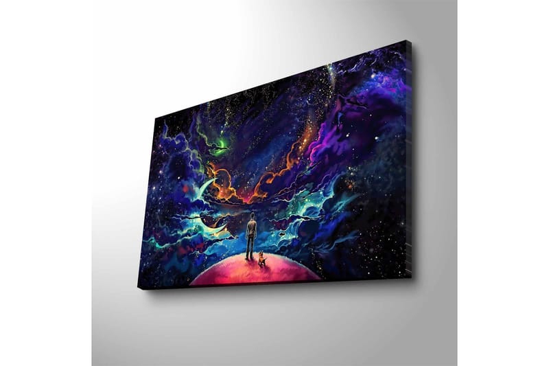 Canvas-taulu LED-valaistuksella - Upea avaruusmaisema, jossa mies ja koira planeetalla - Violetti / Sininen / Vaaleanpunainen - Sisustustuotteet - Taulu & taide - Canvas-taulu