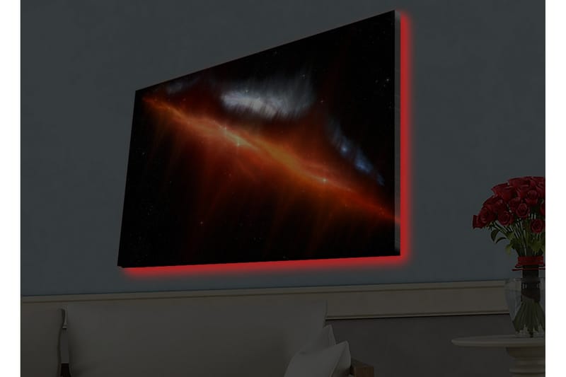 Canvas-taulu LED-valaistuksella - Upea avaruusmaisema lämpimin värein ja sumuilla - Punainen / Oranssi / Sininen - Sisustustuotteet - Taulu & taide - Canvas-taulu