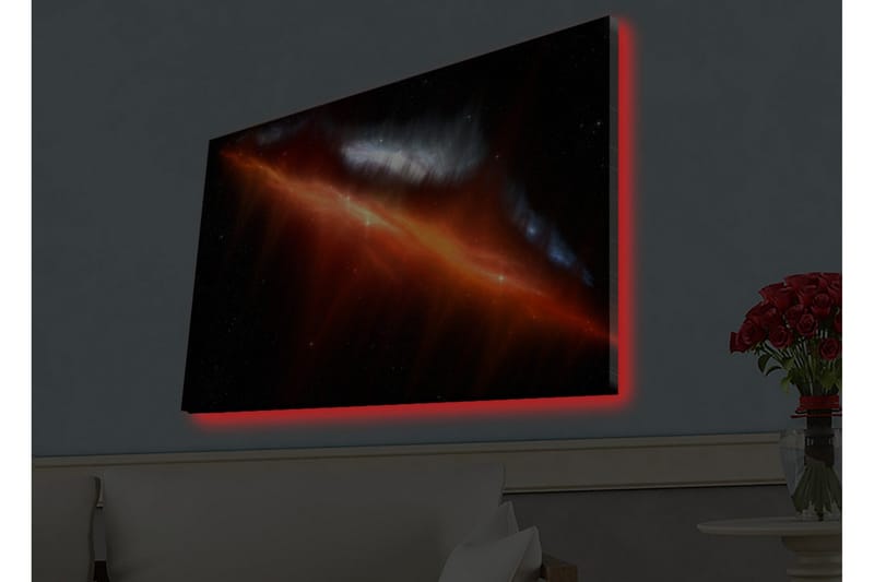 Canvas-taulu LED-valaistuksella - Upea avaruusmaisema lämpimin värein ja sumuilla, Punainen / Oranssi / Sininen