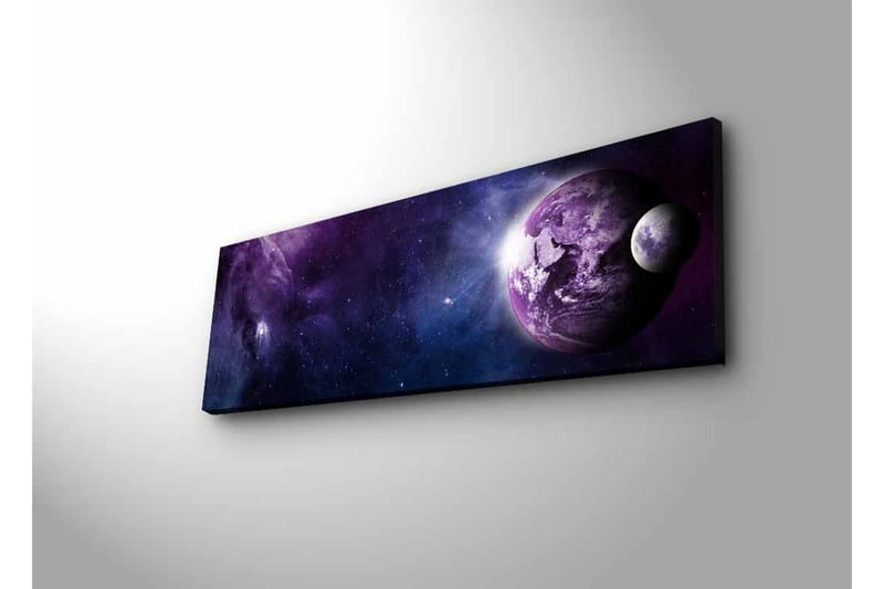 Canvas-taulu LED-valaistuksella - Upea avaruusmaisema planeettoineen ja tähdineen - Violetti / Tummansininen / Valkoinen - Sisustustuotteet - Taulu & taide - Canvas-taulu