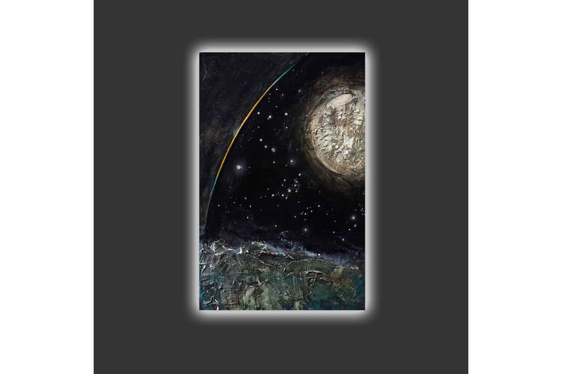Canvas-taulu LED-valaistuksella - Upea avaruusmaisema planeetalla ja tähdillä - Tummansininen / Vihreä / Valkoinen - Sisustustuotteet - Taulu & taide - Canvas-taulu