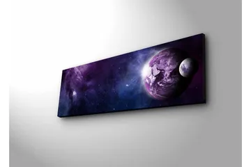 Canvas-taulu LED-valaistuksella - Upea avaruusmaisema planeettoineen ja tähdineen - Violetti / Tummansininen / Valkoinen - Sisustustuotteet - Taulu & taide - Canvas-taulu